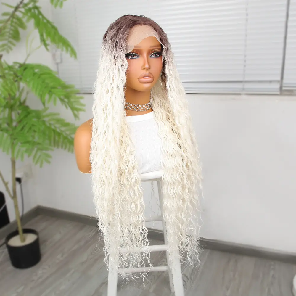 Afro Daa Kumral Beyaz Platin Ombre Fiber Sen Tül Peruk 2