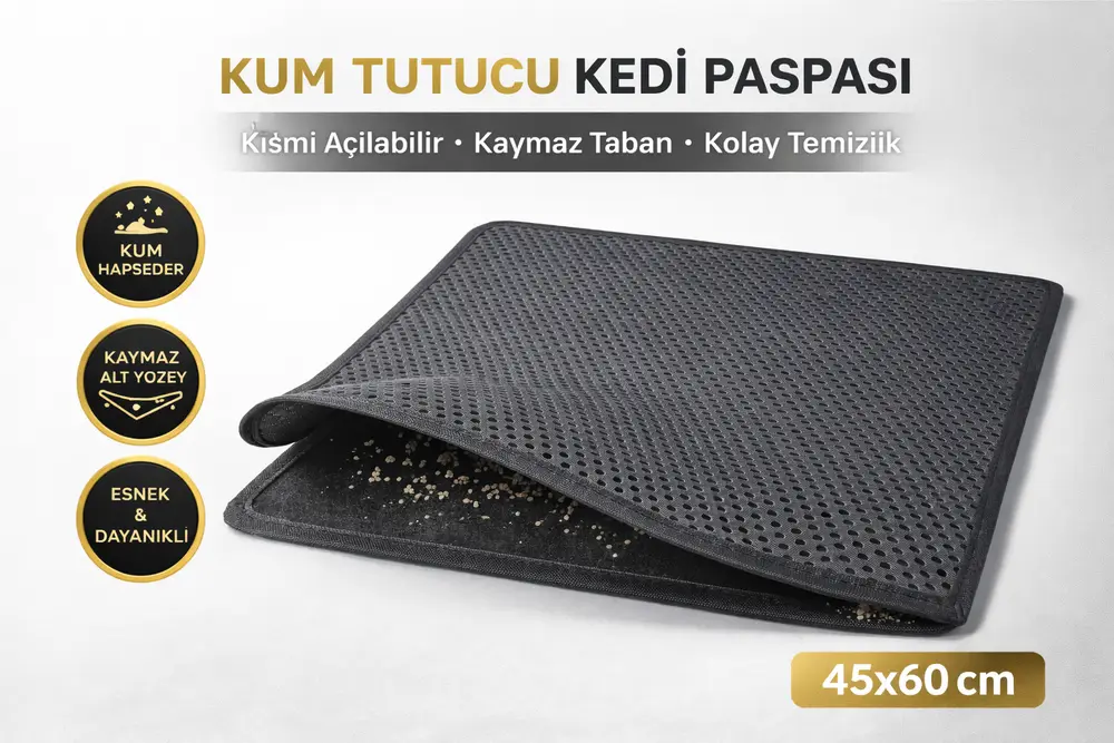 Kedi Elekli Tuvalet Önü Kum Tutucu Paspas 45 cm - 60 cm Gri 3