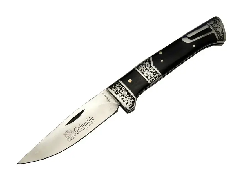 MB3936B Siyah / Kamp Çakısı 20cm- Manuel, İşlemeli, Kemerlikli, Ahşap Sap