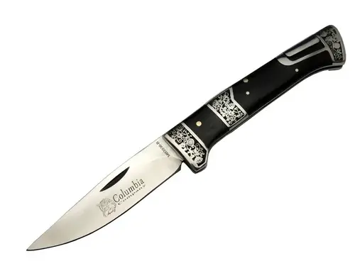 MB3936B Siyah / Kamp Çakısı 20cm- Manuel, İşlemeli, Kemerlikli, Ahşap Sap