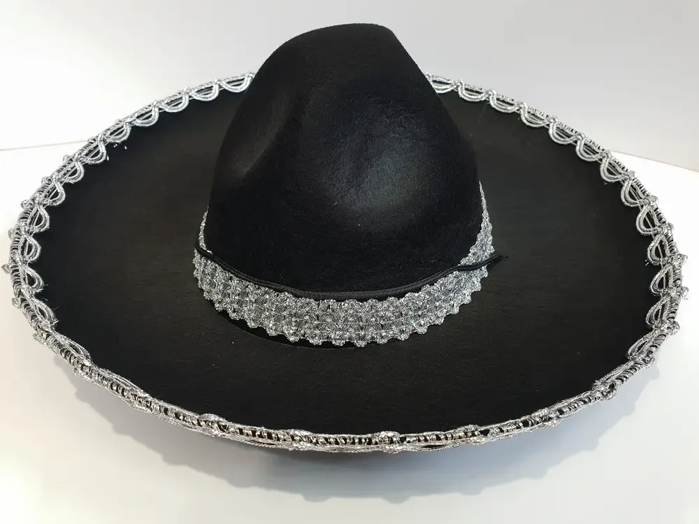 Gümüş Renk Şeritli Meksika Mariachi Latin Şapkası 55 cm Çuk 3