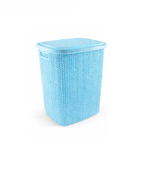 Kirli Çamaşır Sepeti Kapaklı 65 LT Örgü Desenli Plastik Çamaşır Sepeti Banyo Sepeti - Mi 2