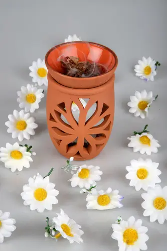 Lotus Çiçeği El Yapımı Çömlek Buhurdanlık Tütsülük