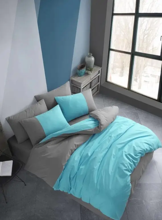 Kingsize Poplin Nevresim Diamond Turkuaz