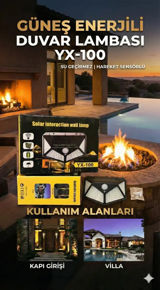 100 Led DIŞ Mekan Solar Aydınlatma Fotoselli Solar Lamba Hareket Sensörlü 2