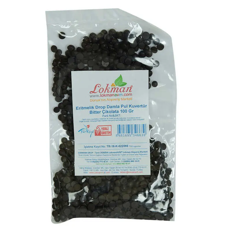 Bitter Çikolata Eritmelik Drop Damla Pul Kuvertür 100 Gr Paket 3