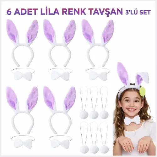 Lila Tşan Sahne Seti 6'lı Set Taç Papyon Kuyruk
