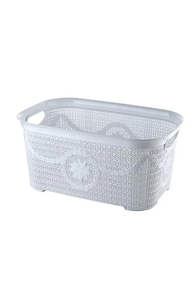 5 Parça Örgü Desenli Plastik Banyo Seti Çamaşır Sepeti Deterjanlık Çöp Kovası Klozet Fırçası - Mor 3
