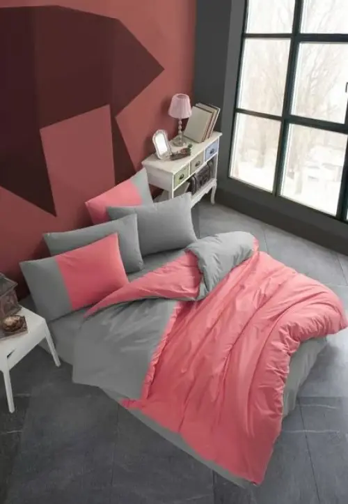 Kingsize Poplin Nevresim Diamond Koral