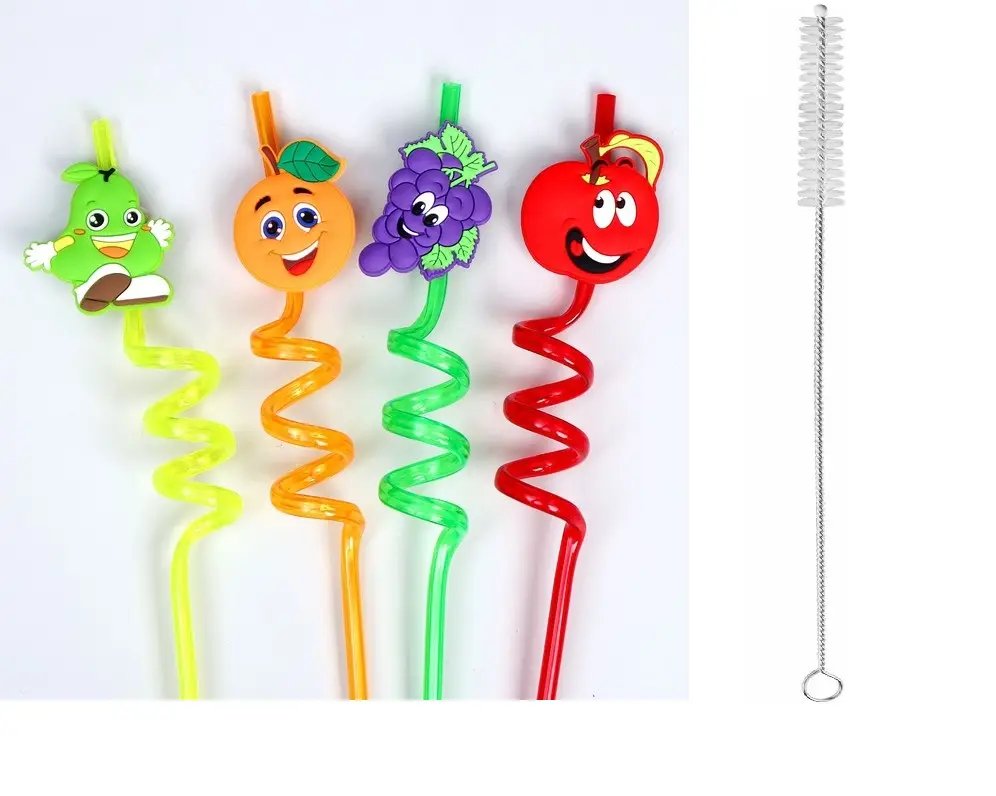 5 Parça Renkli Pipet Seti - Emojili Kokteyl- Çuk Pipeti Temizleme Fırçalı 2
