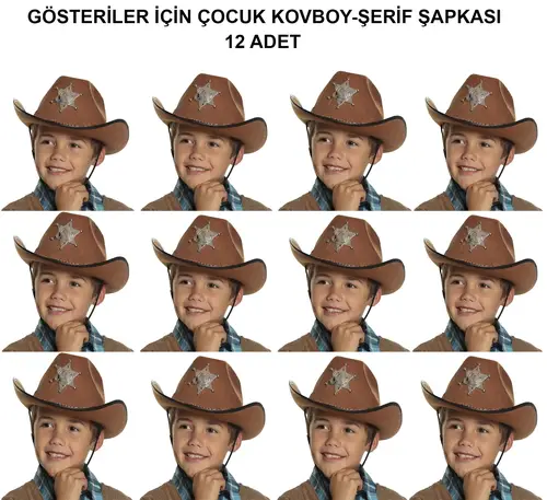 Kovboy Şerif Şapkası Kahve 12 Adet - Kostüm, Parti ve Gösteri Şapkası