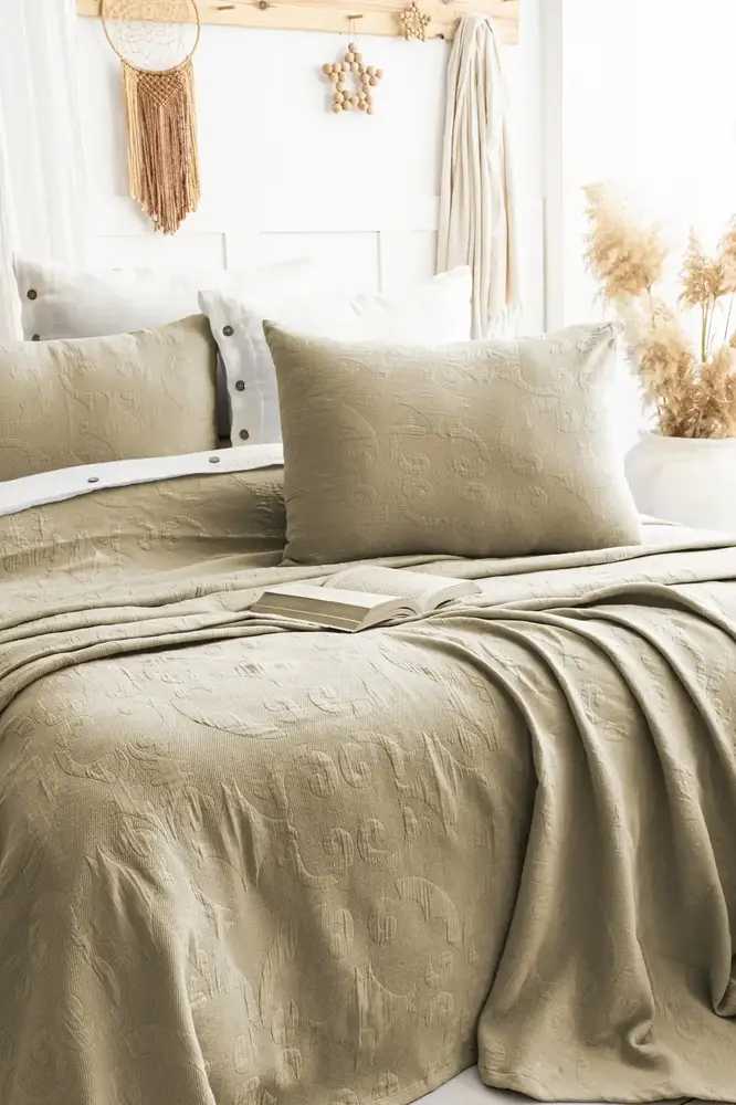 Şaheser Home Collection Yatak Örtüsü Çift Kişilik Julia Haki 2