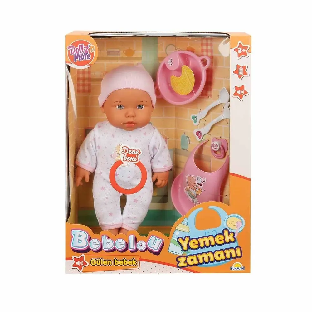 030021 Sunman, Bebelou Yemek Zamanı Sesli Bebek Seti 35 cm / +3 yaş 2