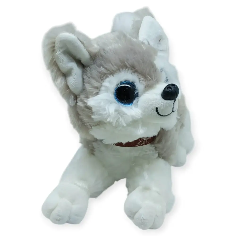 Sesli Peluş Yatan Köpek 25 cm - Gri - 1 ADET 3