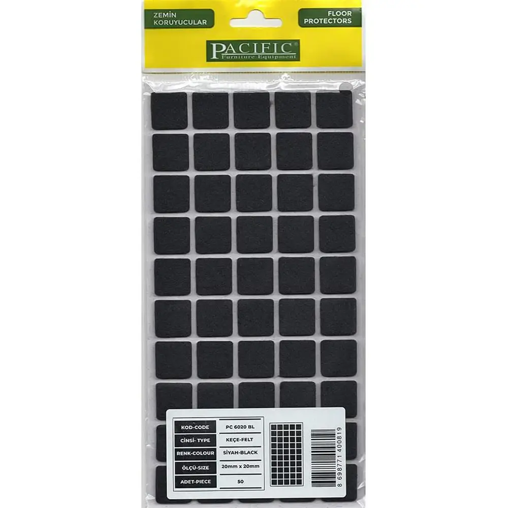 Pacific 6020 BL Yapışkanlı Keçe 20 mm X 20 mm Siyah