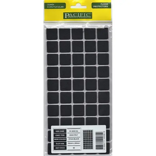 Pacific 6020 BL Yapışkanlı Keçe 20 mm X 20 mm Siyah