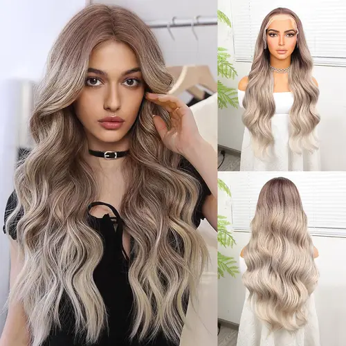 Rus Kumralı Beyaz Platin Ombre ve Röfleli Fiber Sen Geniş Daalı Tül Peruk