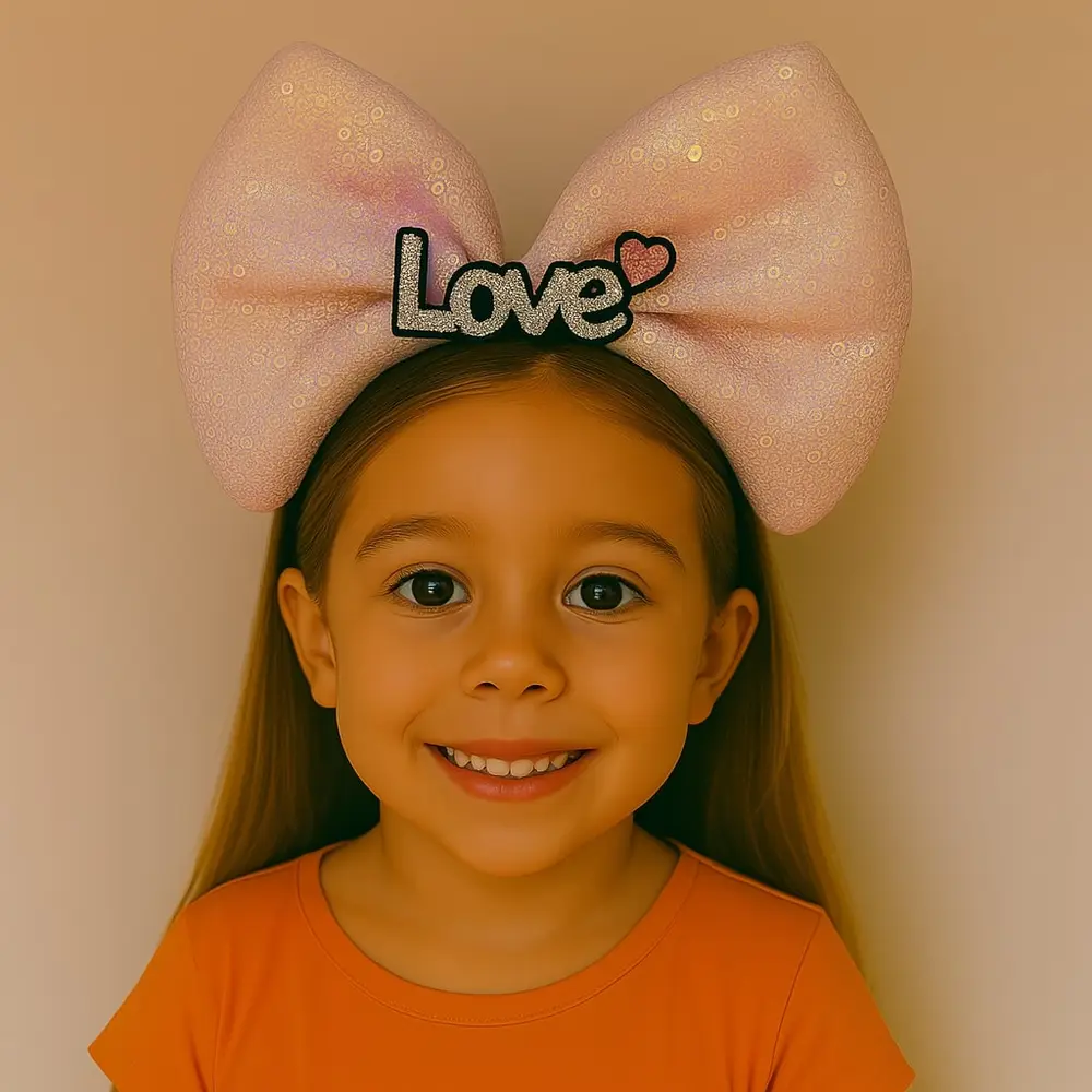 LED Işıklı Love Yazılı Pembe Fiyonk Taç – Kız Çuk Parti Tacı 2