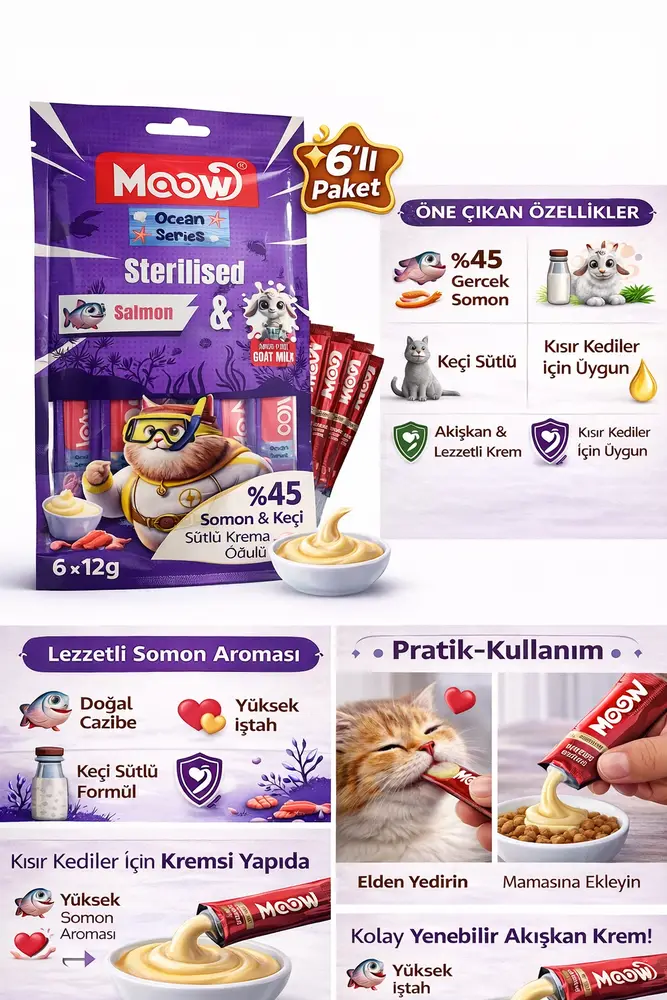 Creamy Somonlu ve Keçi Sütlü Kısırlaştırılmış Sıvı a Kedi Ödülü 6x12 gr 3