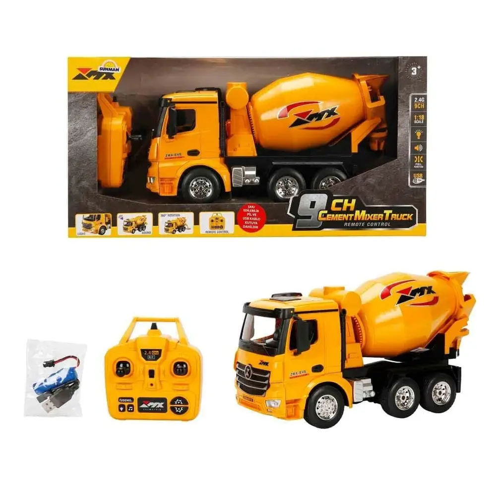 5084 SUN-RST-RC İŞ MAKİNESİ 1 18 B MİKSERİ FF 9CH 3 7V USB 2 4 GHZ SESLİ IŞI