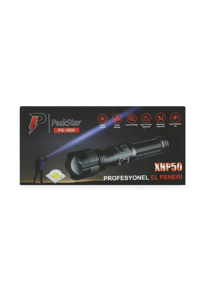 PeakStar Ps-1600 Süper Parlak Led Zoomlu 5 Mod Su Geçirmez Profesyonel Kamp Bekçi cı Feneri 2