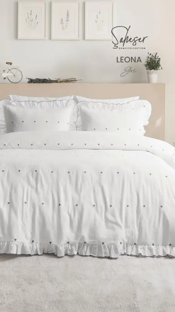 Şaheser Home Collection Jakarlı Nevresim Takımı Çift Kişilik Leona Gri