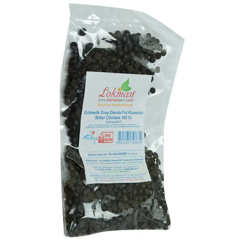 Bitter Çikolata Eritmelik Drop Damla Pul Kuvertür 100 Gr Paket 4