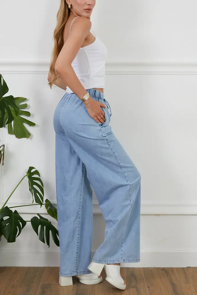 Kadın Rahat Kesim Beli Lastikli İ̇nce Kot Pantolon 5