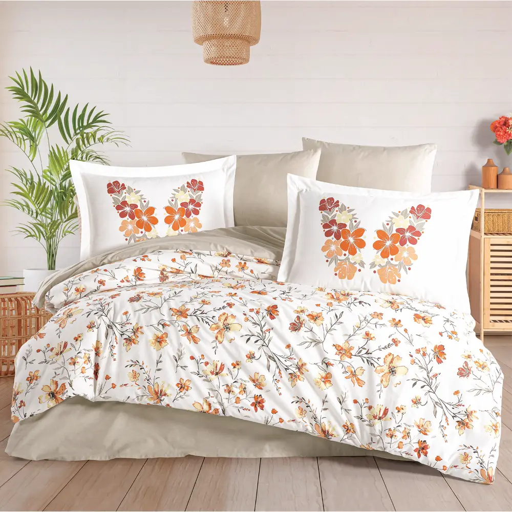 Çift Kişilik Poplin Nevresim Belis Oranj