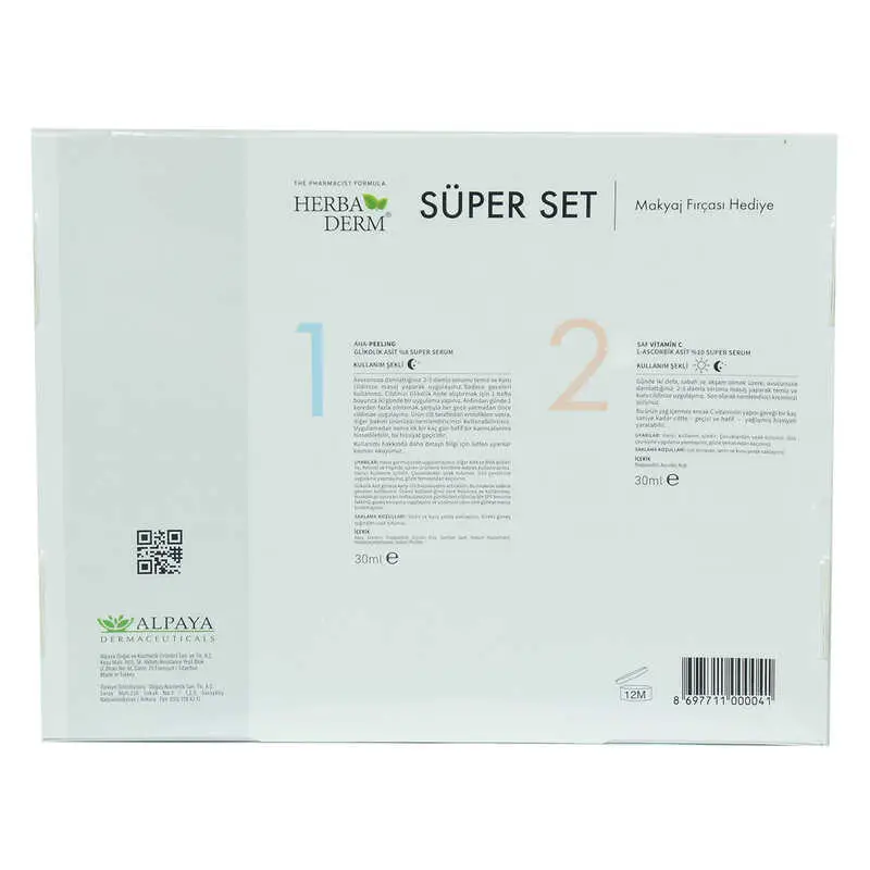 Süper Set Superserum Aha-Peeling 30 ML + Saf Vitamin C 30 ML + Hediye Makyaj Fırçası 3