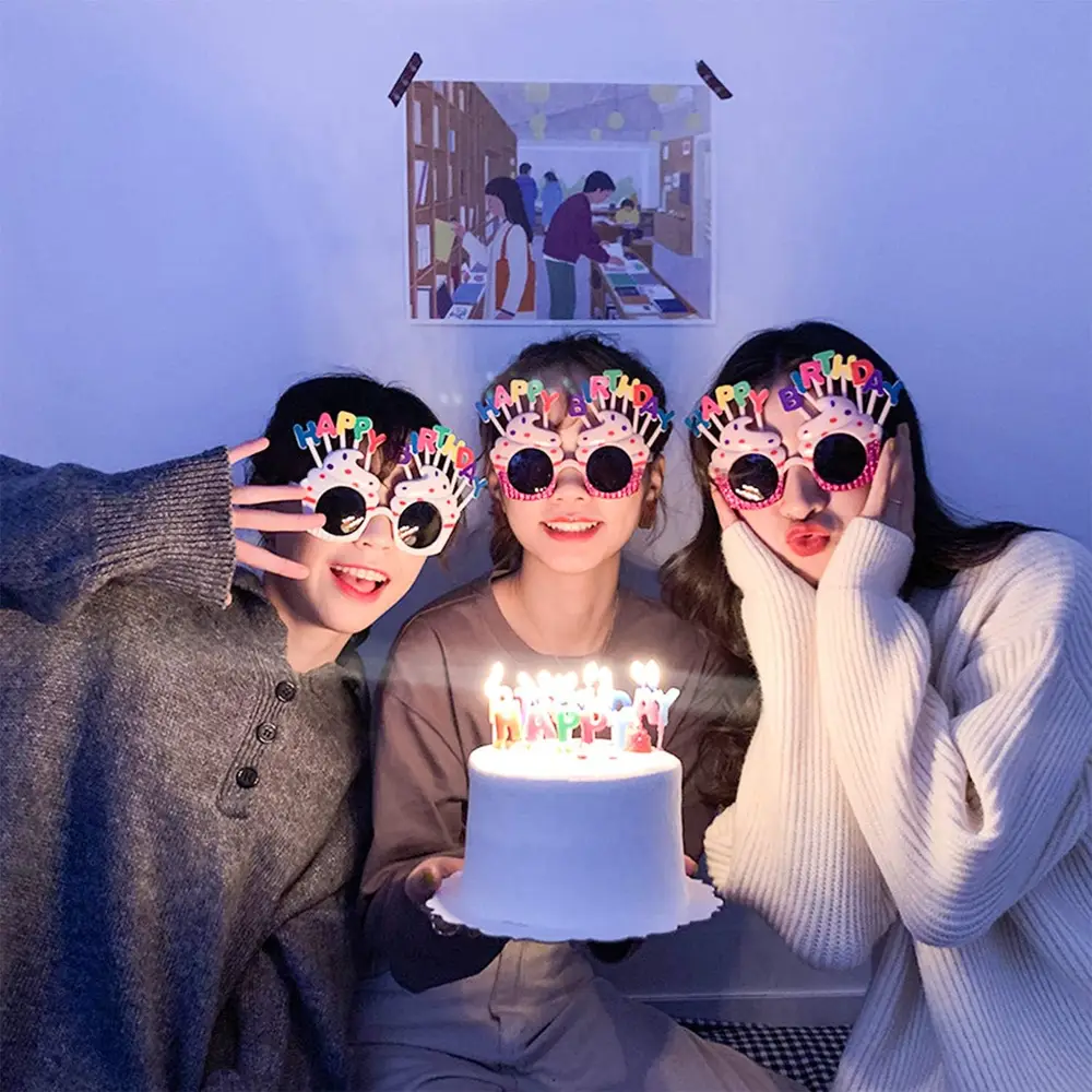 Happy Birthday Yazılı Pembe Fuşya Renk Pembe Pastalı Parti Gözlüğü 12x7 cm 3