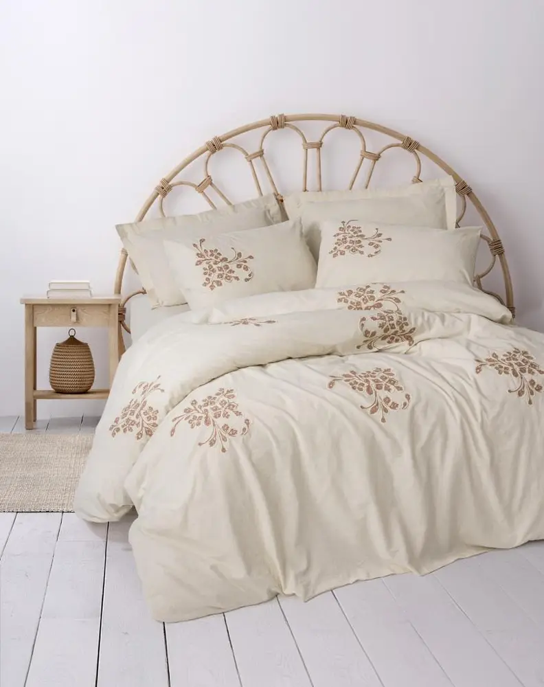Cotton Keten Çift Kişilik Nevresim Takımı Kaneli