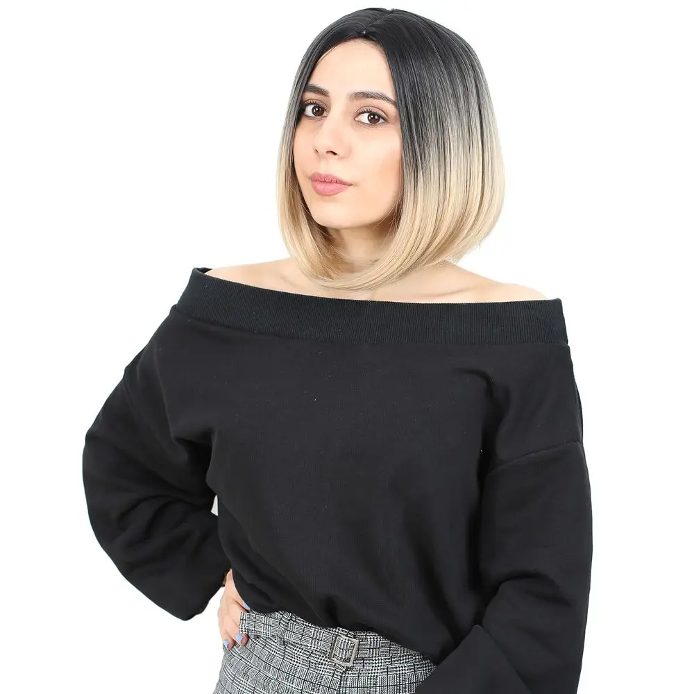 Kahkülsüz Düz Kısa Fiber Sen Peruk / Siyah / Balköpüğü Ombreli 3