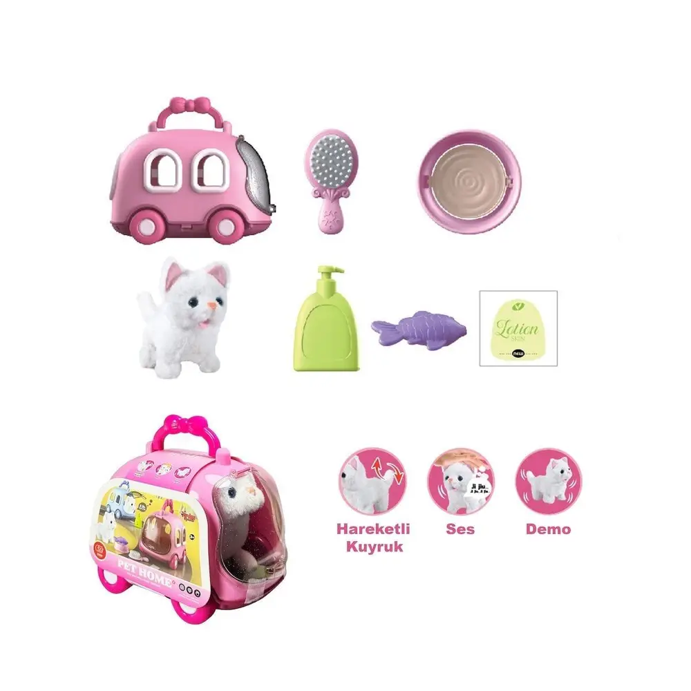 JND-6801 Taşıma Araba Çantalı Hareketli Pilli Kedi Set -Vardem Oyuncak 6
