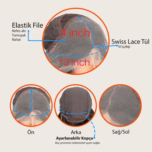 Siyah Ekstra Uzun Fiber Sen Daalı Tül Peruk
