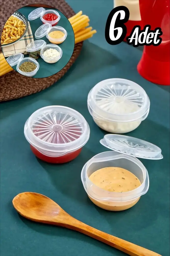 6 lı Yelpaze Kapaklı Şeffaf Mini Sosluk- Ketçap Mayonez Kabı- Kahve Yanı Şeker luk