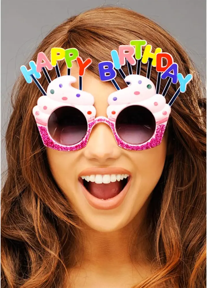 Happy Birthday Yazılı Pembe Fuşya Renk Pembe Pastalı Parti Gözlüğü 12x7 cm 2