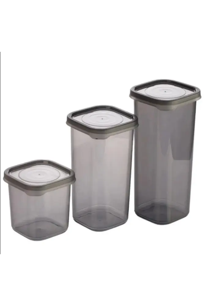 3 Adet 3 Boy Plastik Kanoz Saklama Kabı Kapaklı Kare Model 2
