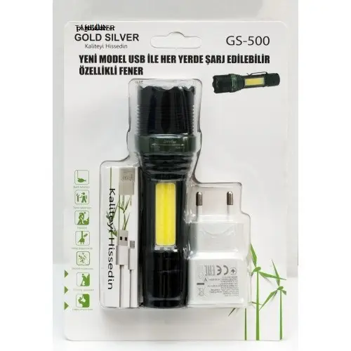 Metal El Feneri USB Şarjlı 4 Kademeli Zoomlu GS 500 4