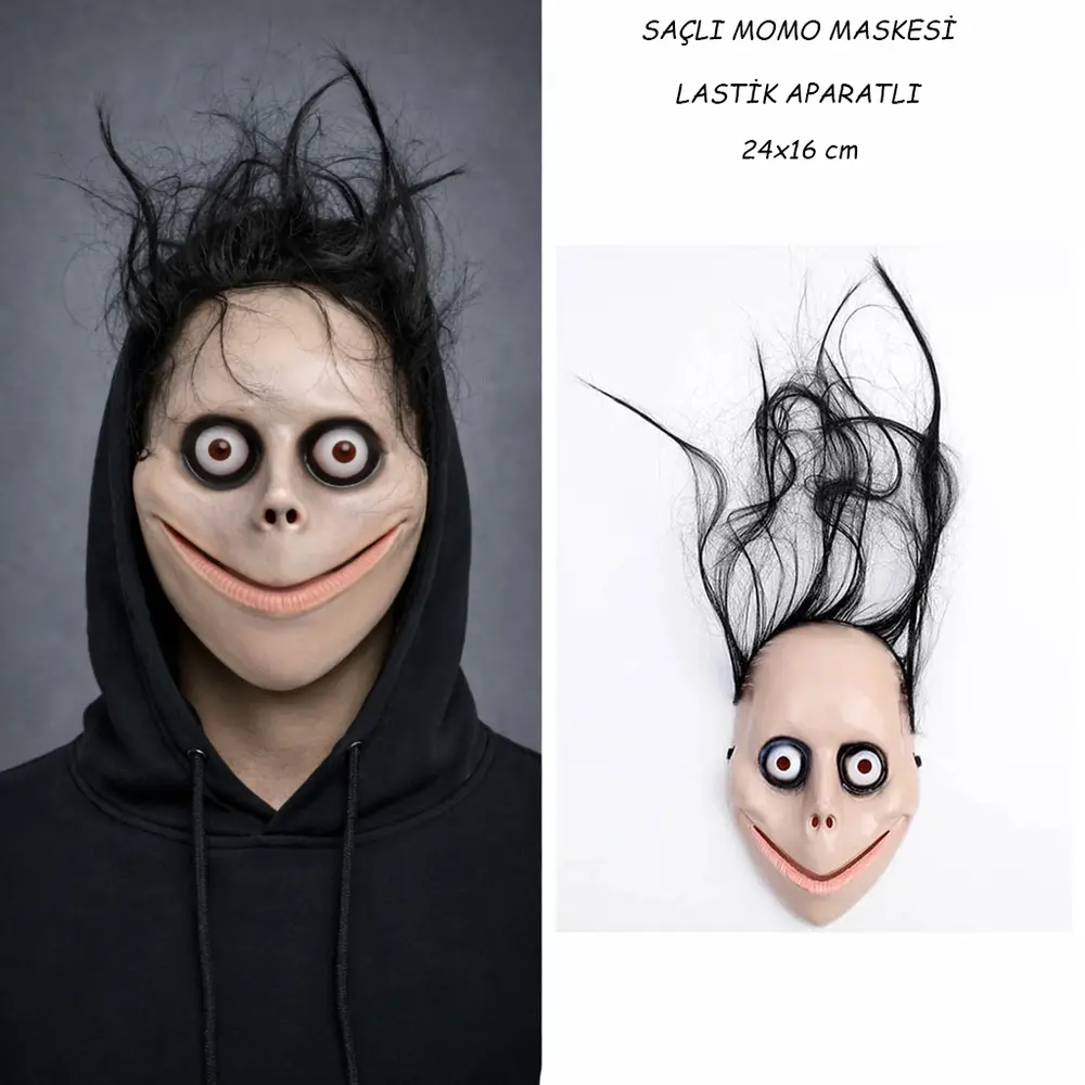 Saçlı Momo Korku Maskesi 24x16 cm 2