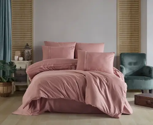 Premium Deluxe 300TC Çift Kişilik Saten Nevresim Takımı Pudra