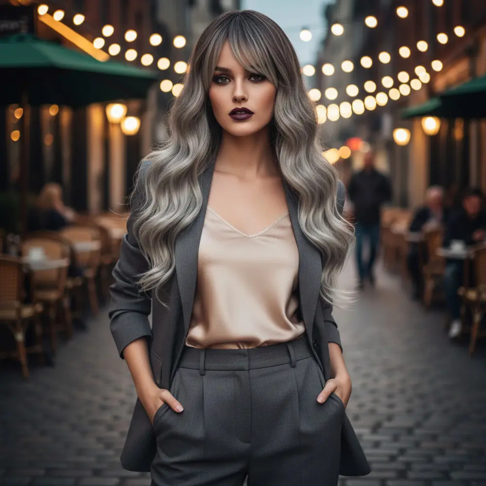 Daalı Perçemli Fiber Sen Orta Boy Peruk / Ombre ve Röfleli 2