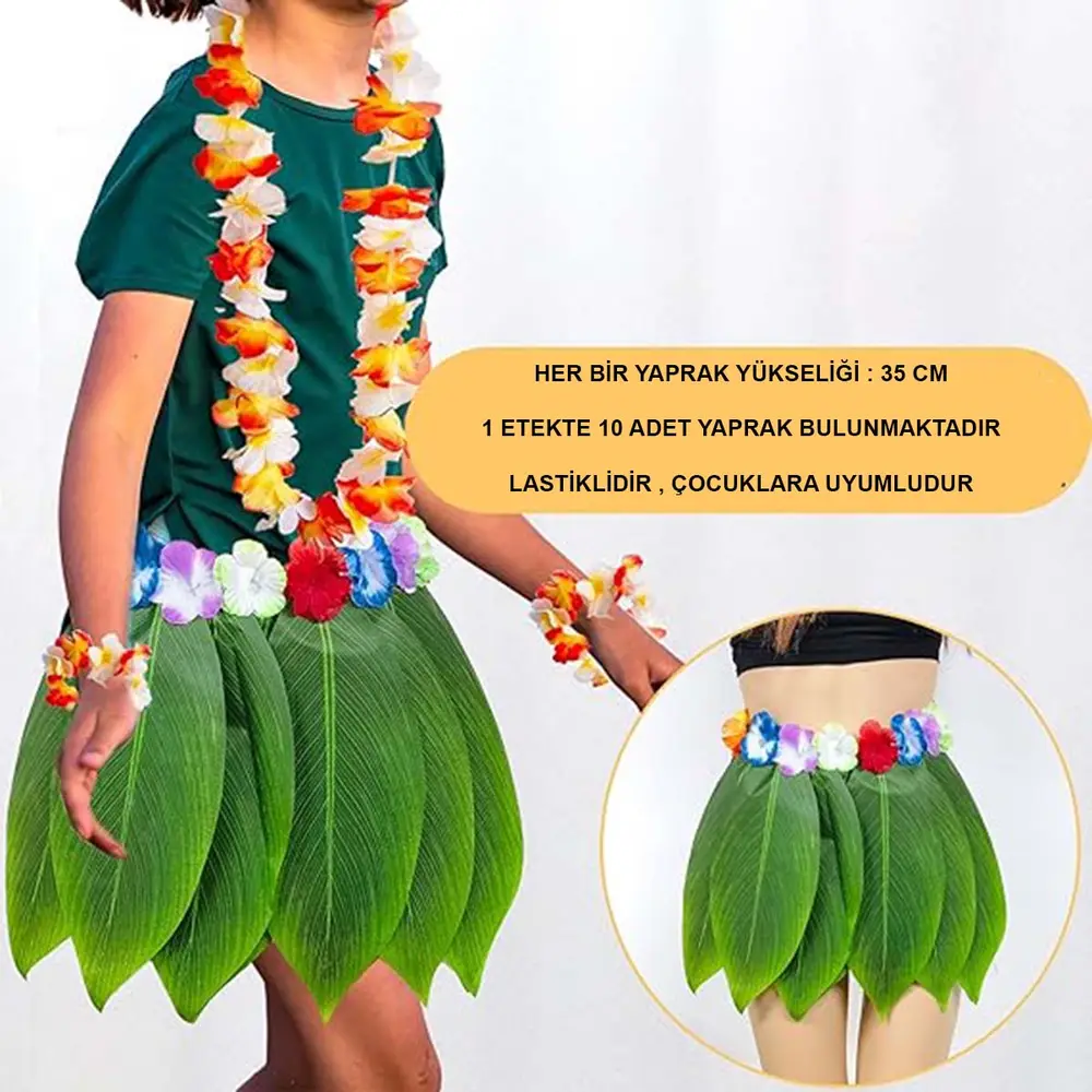 Tropikal Esintili Hawaii Yapraklı Parti Eteği Çuk Boy 4