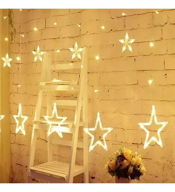 Yıldız Sarkıtlı Perde LED Aydınlatma - 3m Genişlik, 8 Modlu, Günışığı Renk,Ev Süsleme Işığı 4