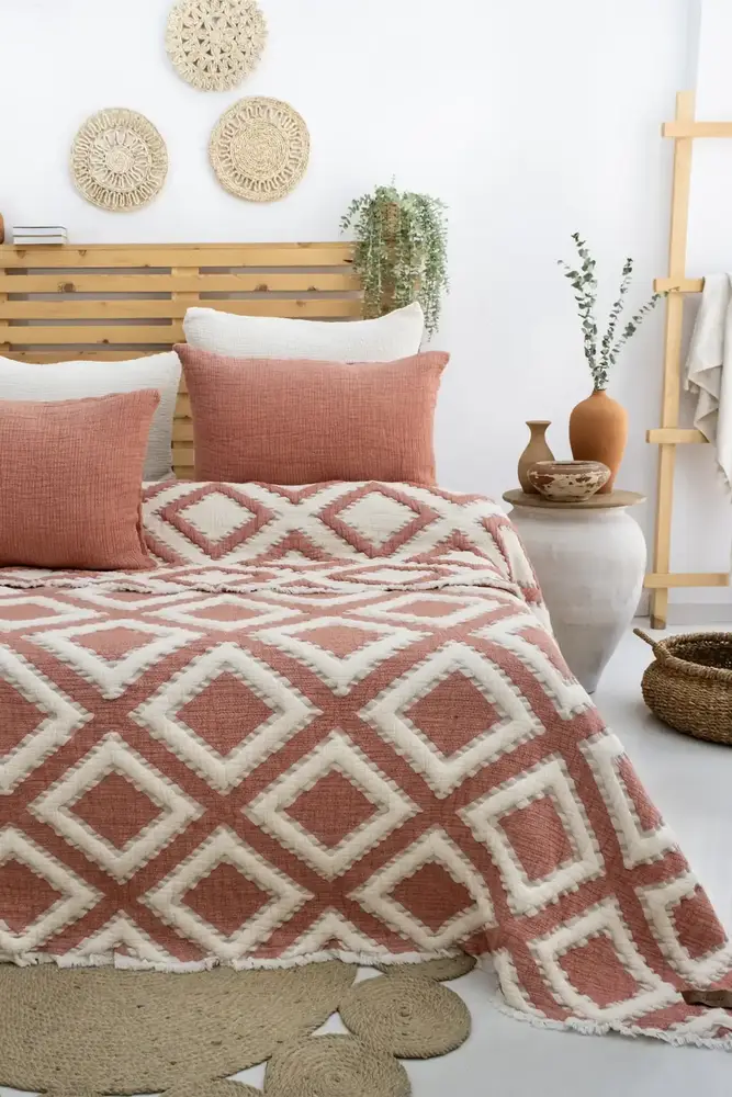 Şaheser Home Collection Müslin Yatak Örtüsü Seti Çift Kişilik Sonia Kiremit