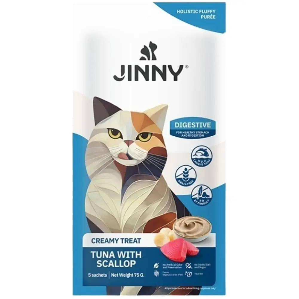 Jinny Creamy Digestive Hasas Sindirim için Ton Balıklı ve Deniz Taraklı Kedi Ödül sı 5x15 gr