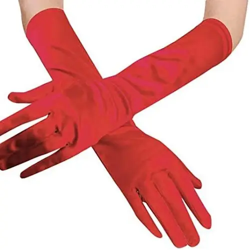 Kırmızı Renk Dirseğe Kadar Uzun Kumaş Eldiven 40 cm 2