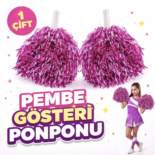 1 Çift ( 2 Adet ) Pembe Renk 23 Nisan 19 Mayıs 29 Ekim Okul Gösteri Ponponları Ekstra Doun
