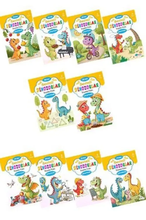 Sevimli Dinozorlar Boyama Kitabı Çıkartmalı (10 Set)