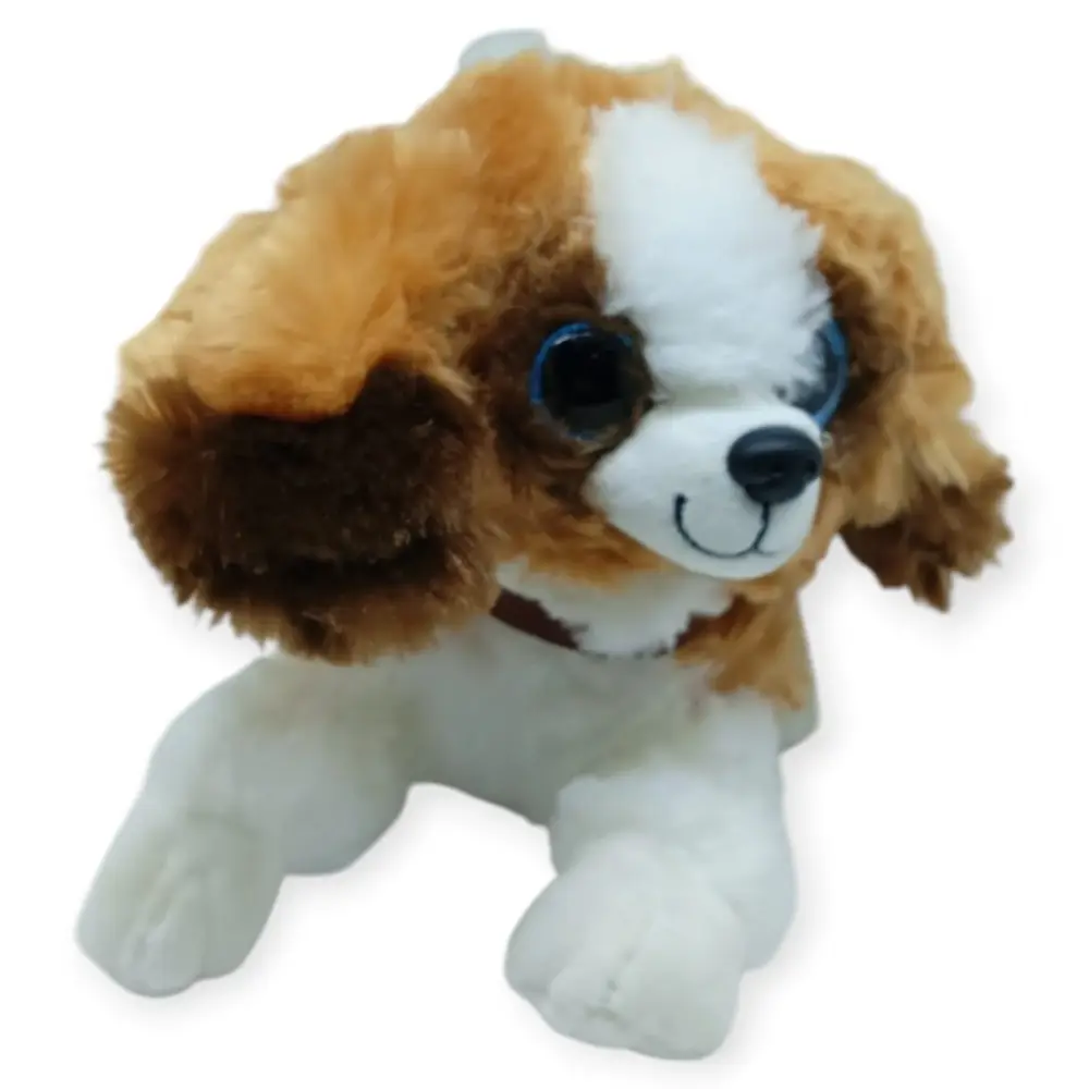Sesli Peluş Yatan Köpek 25 cm - Kahve Beyaz - 1 ADET 3